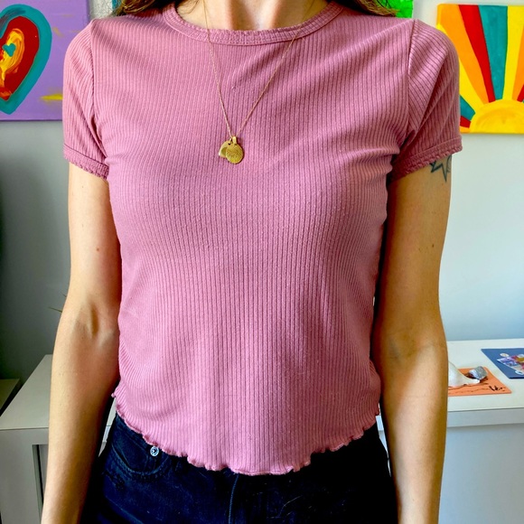 Pink Rose Tops - Pink Rose baby doll tee shirt cropped ribbed size M